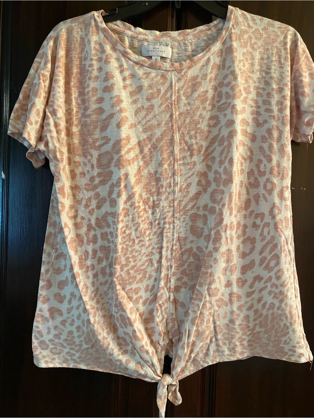 new directions Pink Leopard Print Tie-Front Short Sleeve Top